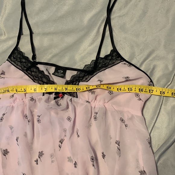 Apt. 9 babydoll nightie slip dress teddy cami baby pink black lace floral size L - Picture 6 of 9